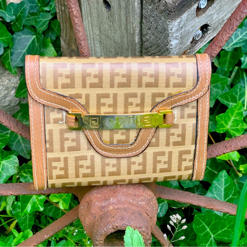Vintage Fendi FF Logo Zucca coated canvas & leather bifold wallet 70’s 80’s
